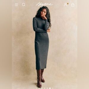 Sézane Charcoal Long-Sleeve Midi Knit Dress